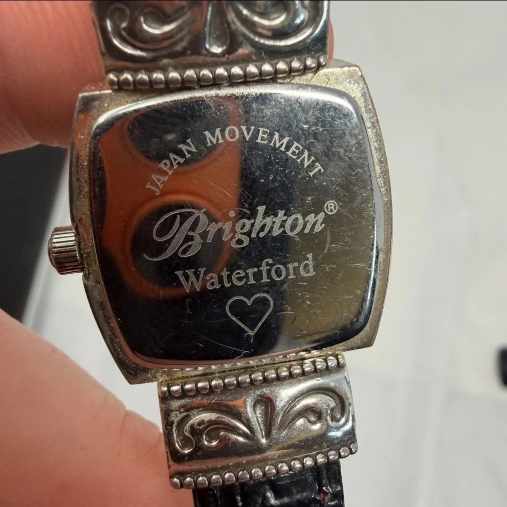 Brighton Waterford Watch Red Croc Leather Band Silver Scrollwork Square Face